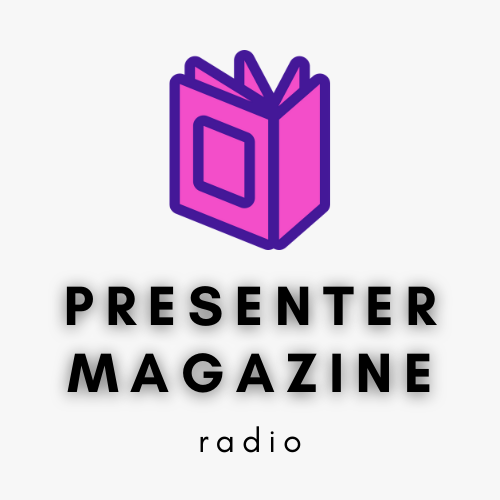 Presenter Magazine logo with pink book image