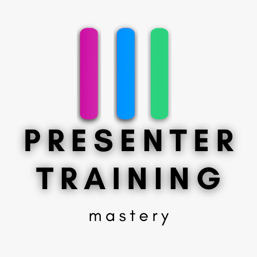 Presenter Training with pink , blue and green bar image.